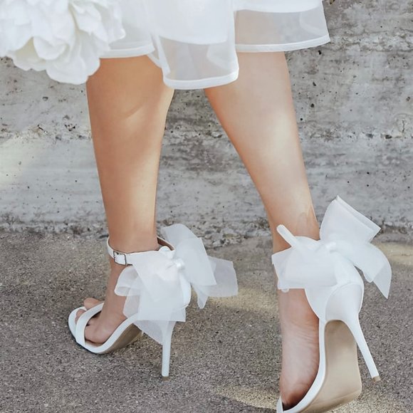 Lulus Shoes - Lulu's Ayanna Ivory Satin Bow Ankle Strap High Heel Sandals